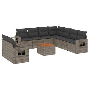 vidaXL 10-tlg. Garten-Sofagarnitur mit Kissen Grau Poly Rattan