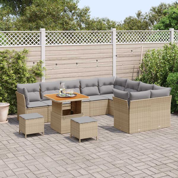vidaXL Garten-Sofa-Set mit Kissen 12 pcs Beige und Hellgrau