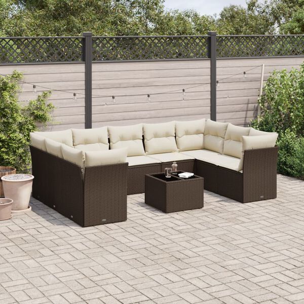 vidaXL 10-tlg. Garten-Sofagarnitur mit Kissen Braun Poly Rattan
