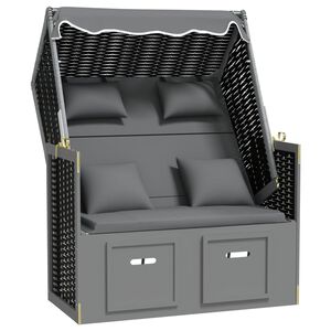 vidaXL Strandkorb mit Kissen Poly Rattan Massivholz Anthrazit Schwarz
