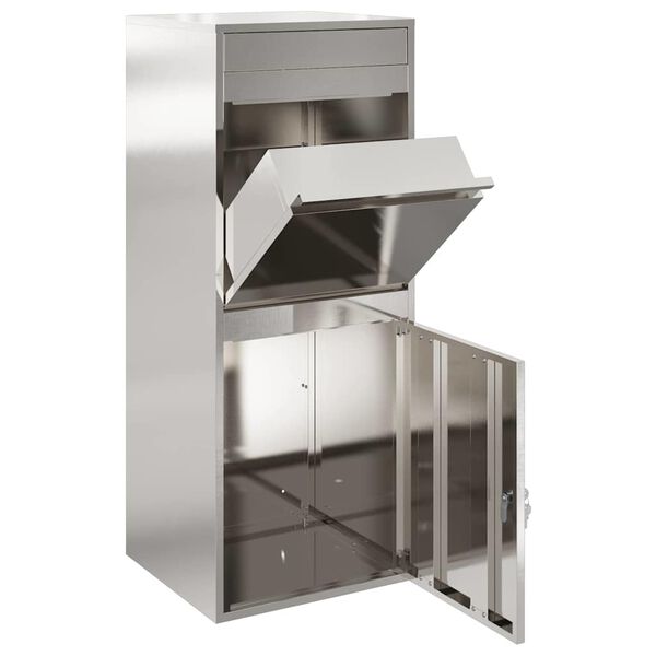 vidaXL Paketdrop-Box mit Speicher Silber 47,5 x 38 x 59 cm Edelstahl