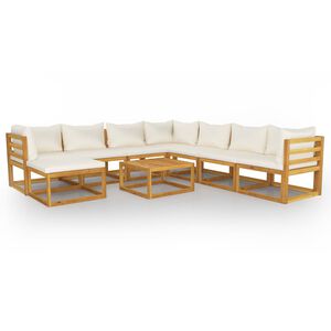 vidaXL 9-tlg. Garten-Lounge-Set mit Auflagen Creme Massivholz Akazie