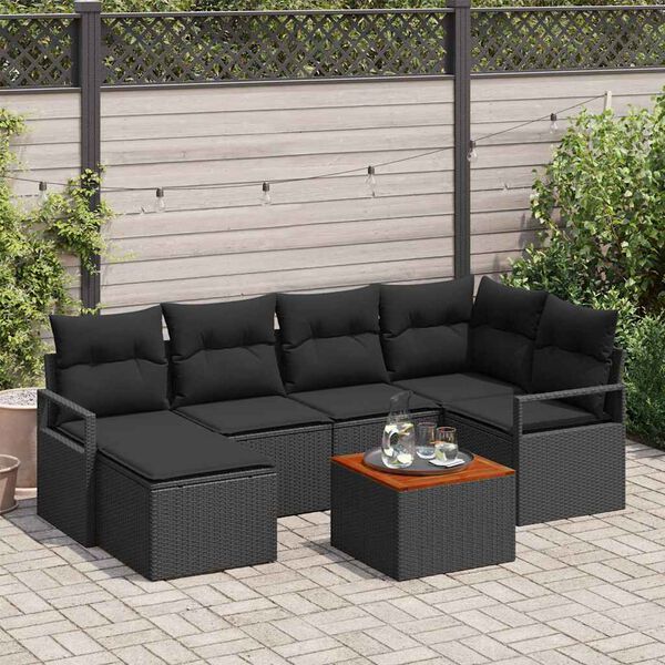 vidaXL Gartensofa-set mit Kissen 7 pcs Schwarz Poly-Rattan