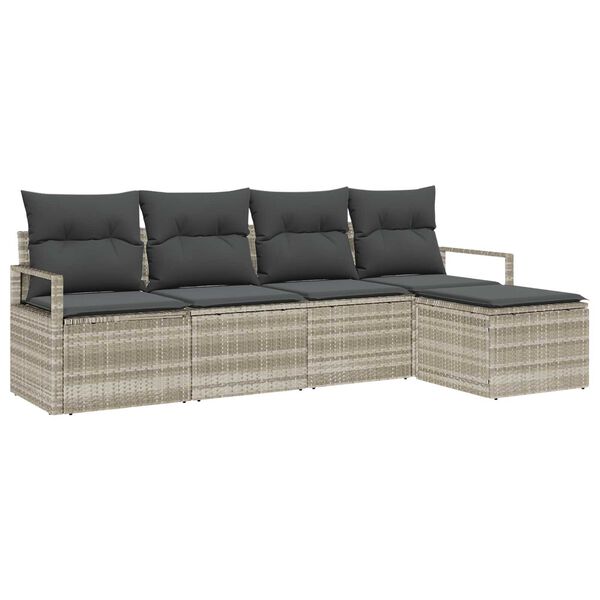 vidaXL Sofa Set mit Kissen 5 pcs Hellgrau Poly Rattan