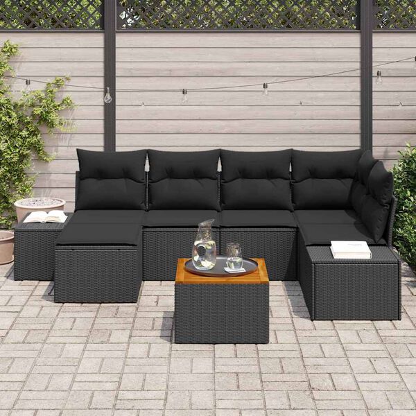 vidaXL Gartensofa-set mit Kissen 7 pcs Schwarz Poly-Rattan
