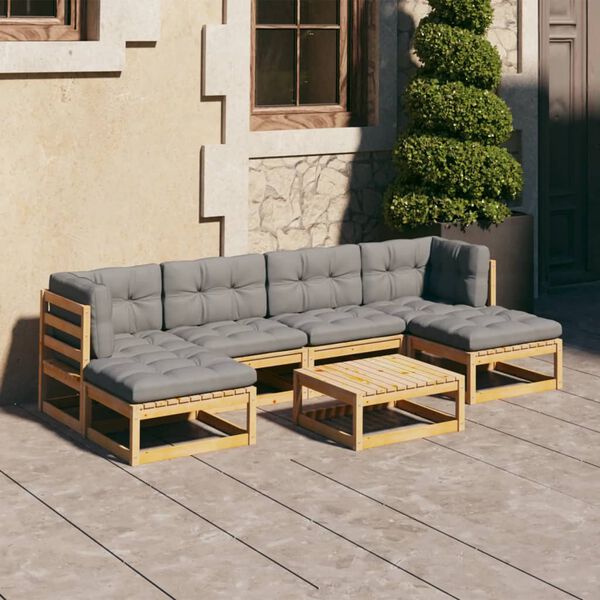 vidaXL 7-tlg. Garten-Lounge-Set mit Kissen Massivholz Kiefer