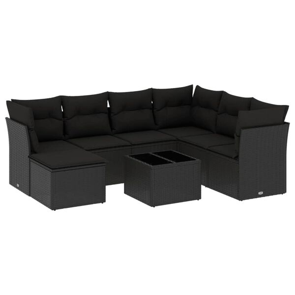 vidaXL 8-tlg. Garten-Sofagarnitur mit Kissen Schwarz Poly Rattan