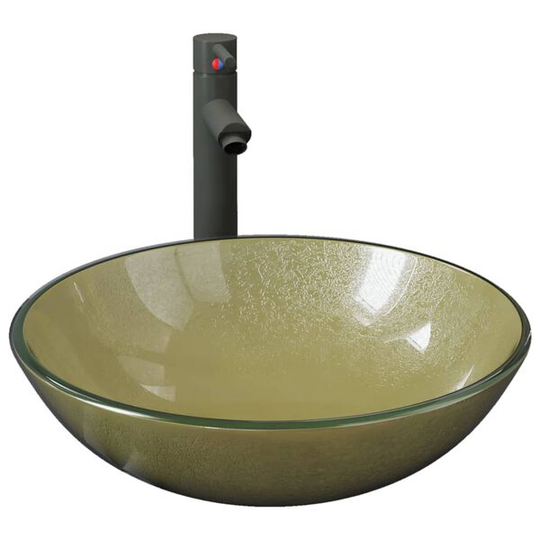 vidaXL Badezimmer Waschbecken mit Wasserhahn und Ablaufgarnitur Gold