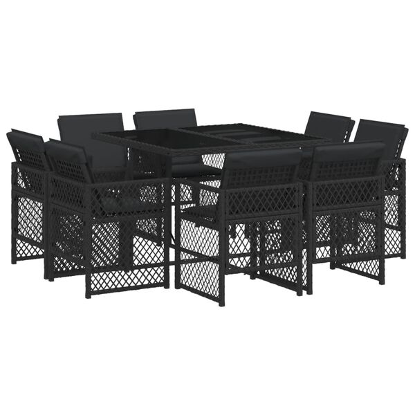 vidaXL 9-tlg. Garten-Essgruppe mit Kissen Schwarz Poly Rattan