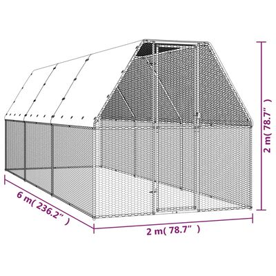 vidaXL Outdoor-Hühnerkäfig 2x6x2 m Verzinkter Stahl