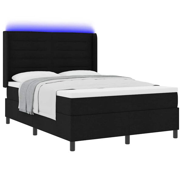 vidaXL LED Boxspringbett mit Matratze Schwarz 160 x 200 cm Stoff