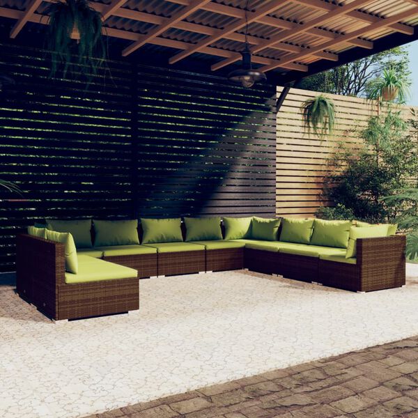 vidaXL 10-tlg. Garten-Lounge-Set mit Kissen Braun Poly Rattan