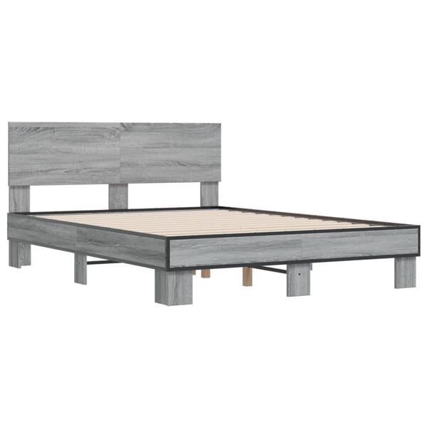vidaXL Bettgestell Grau Sonoma 135x190 cm Holzwerkstoff und Metall
