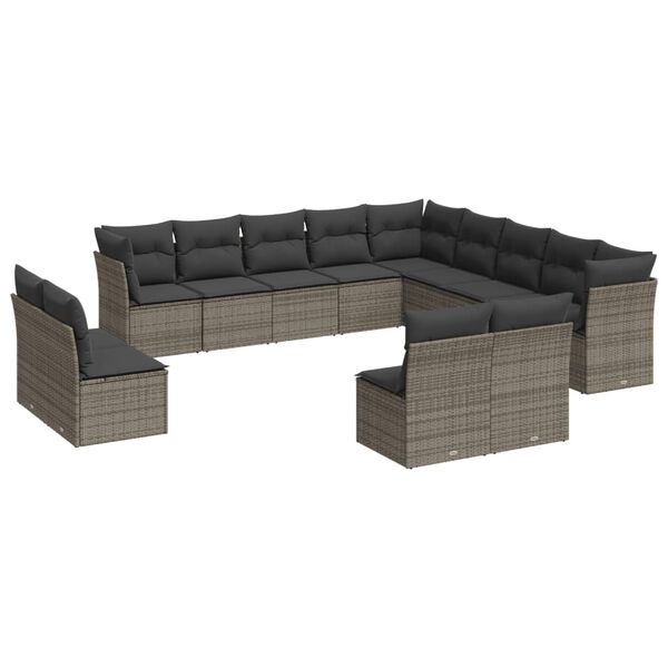 vidaXL 12-tlg. Garten-Sofagarnitur mit Kissen Grau Poly Rattan