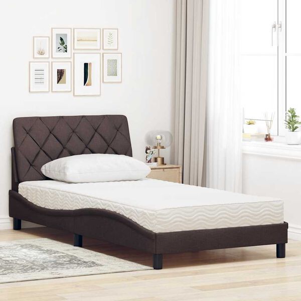vidaXL Bett mit Matratze Dunkelbraun 100x200 cm Stoff