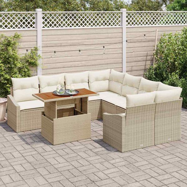 vidaXL Garten-Sofa-Set mit Speicher 9 pcs Beige Poly Rattan