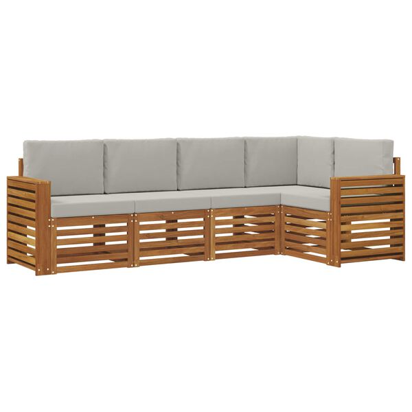 vidaXL Ecksofa Set 5 pcs Nat&uuml;rlich und Hellgrau Massivholz Akazie