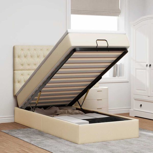 vidaXL Ottoman-Bett mit Matratze & LEDs Creme 80x200 cm Stoff