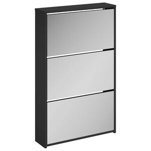 vidaXL Schuhschrank mit Spiegel 3-lagig Schwarz 63x17x102,5 cm