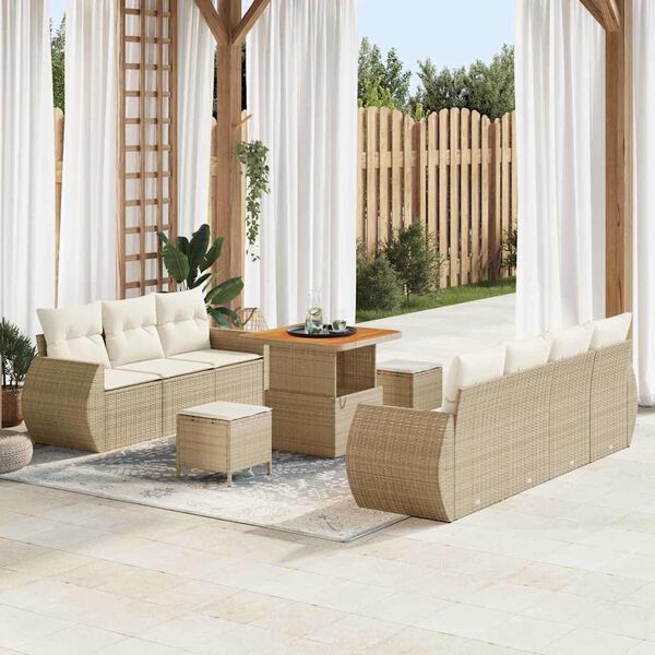 vidaXL Gartensofa-set mit Kissen mit Speicher 10 pcs Beige Poly-Rattan