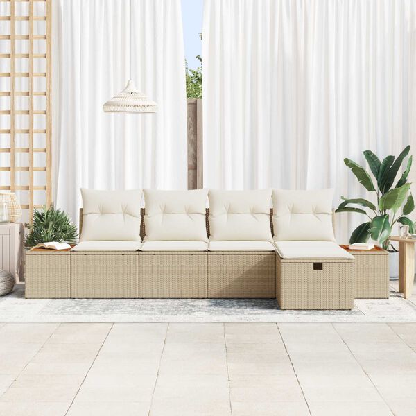 vidaXL Gartensofa-set mit Kissen mit Speicher 5 pcs Beige Poly-Rattan
