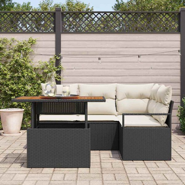 vidaXL Garten-Sofa-Set mit Speicher 5 pcs Schwarz Poly Rattan