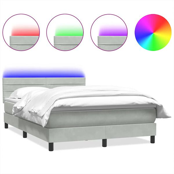 vidaXL Boxspringbett mit Matratze & LED Hellgrau 160x220 cm Samt