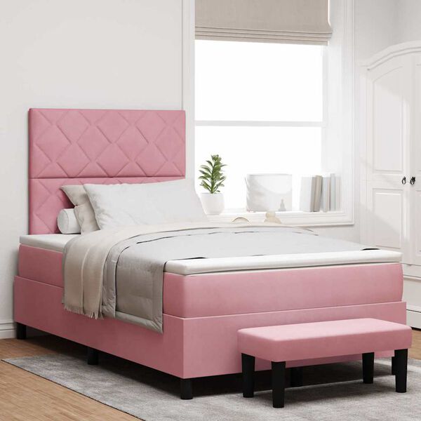 vidaXL Boxspringbett mit Matratze mit Kopfteil Rosa 120 x 190 cm Samt
