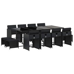 vidaXL 13-tlg. Garten-Essgruppe mit Kissen Schwarz Poly Rattan
