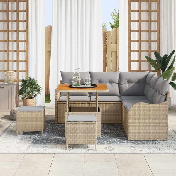 vidaXL Garten-Sofa-Set mit Kissen mit Kissen 8 pcs Beige und Hellgrau