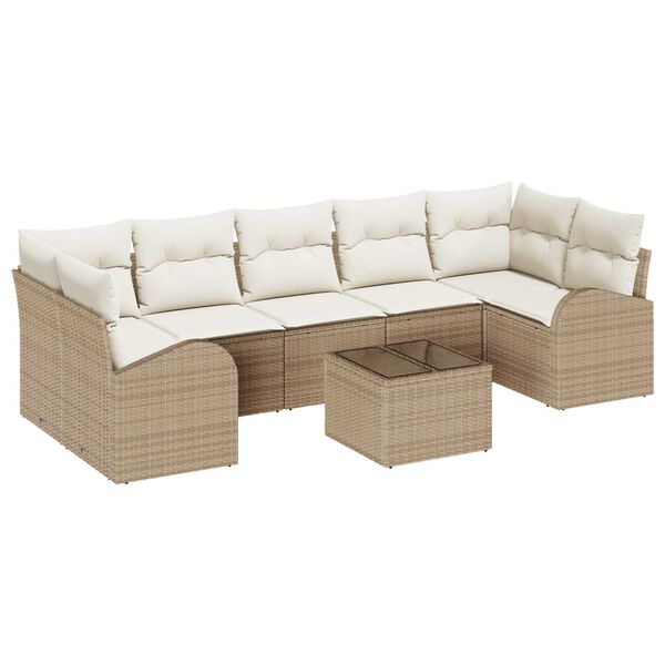 vidaXL Garten-Sofa-Set mit Kissen mit Speicher 8 pcs Beige und Creme