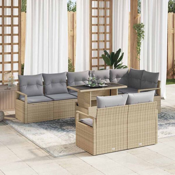 vidaXL Garten-Sofa-Set mit Speicher 9 pcs Beige Poly Rattan
