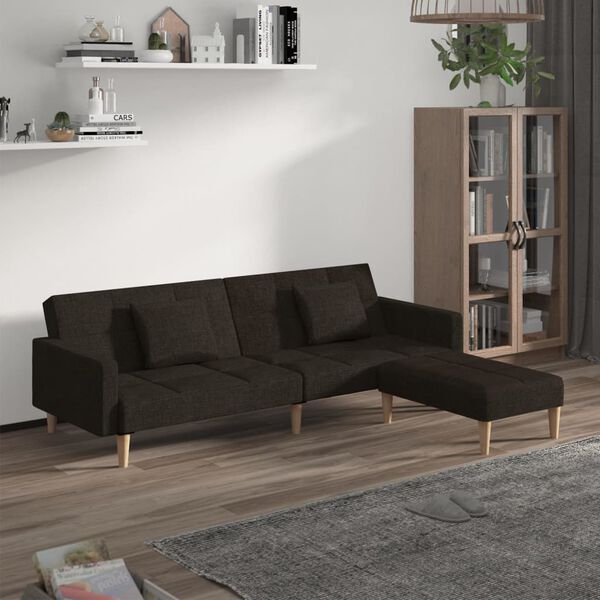 vidaXL Schlafsofa 2-Sitzer mit 2 Kissen & Hocker Dunkelbraun Stoff