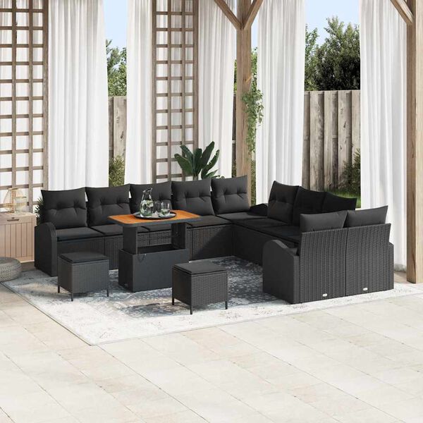 vidaXL Gartensofa-set mit Kissen 13 pcs Schwarz Poly-Rattan