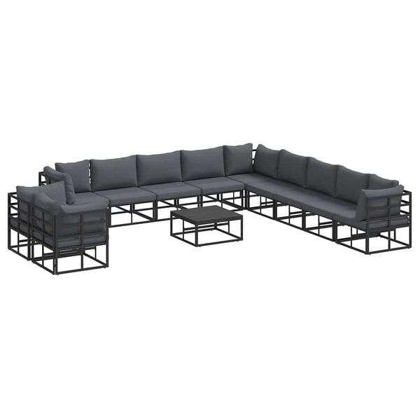 vidaXL Gartensofa-set mit Kissen 12 pcs Schwarz Aluminium
