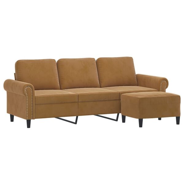 vidaXL 3-Sitzer-Sofa mit Hocker Braun 180 cm Samt