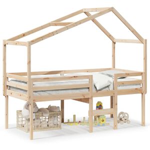 vidaXL Hochbett mit Dach 90x190 cm Massivholz Kiefer