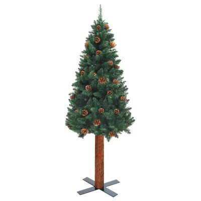 vidaXL Weihnachtsbaum Schlank mit Echtholz und Zapfen Grün 180 cm PVC