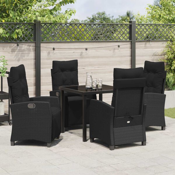 vidaXL Garten Essgruppe mit Kissen 5 pcs Schwarz Poly-Rattan
