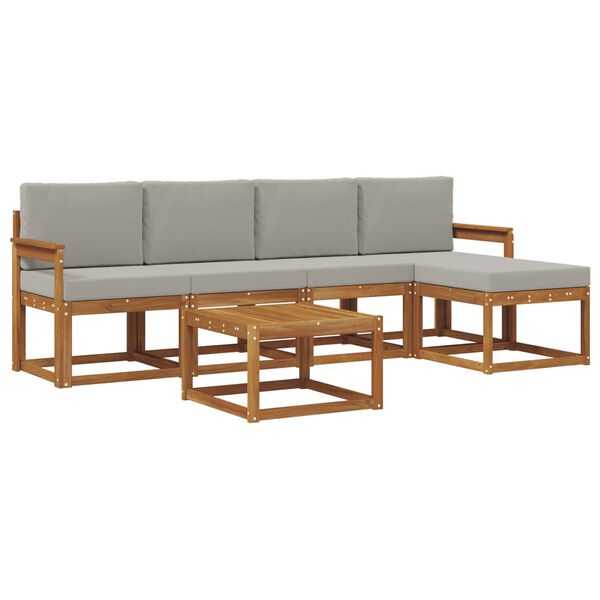 vidaXL Outdoor-Sofagarnitur mit Kissen 6 pcs Nat&uuml;rlich und Hellgrau