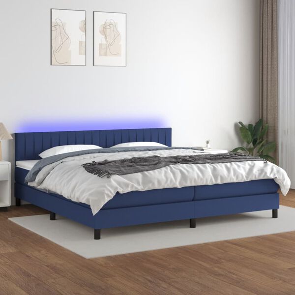 vidaXL Boxspringbett mit Matratze & LED Blau 200x200 cm Stoff