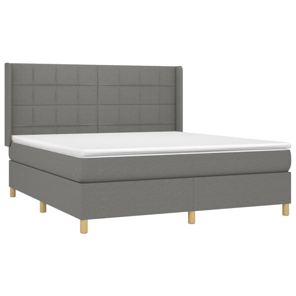 vidaXL Boxspringbett mit Matratze & LED Dunkelgrau 160x200 cm Stoff