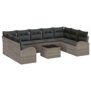 vidaXL Gartensofa-set mit Kissen mit Speicher 10 pcs Grau Poly-Rattan