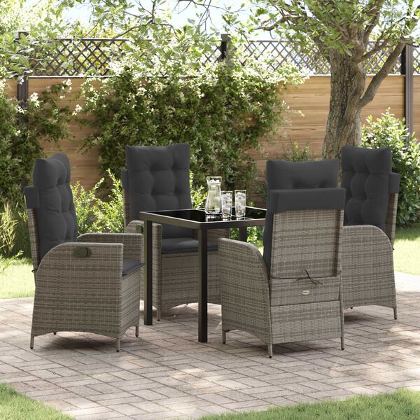 vidaXL Garten Essgruppe mit Kissen 5 pcs Grau Poly-Rattan