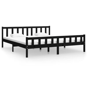 vidaXL Massivholzbett Schwarz 160x200 cm