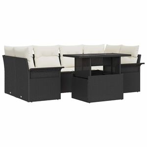vidaXL Garten-Sofa-Set mit Kissen 7 pcs Schwarz Poly Rattan