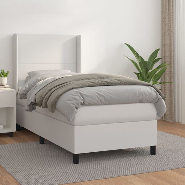 vidaXL Boxspringbett mit Matratze Wei&szlig; 90x200 cm Kunstleder