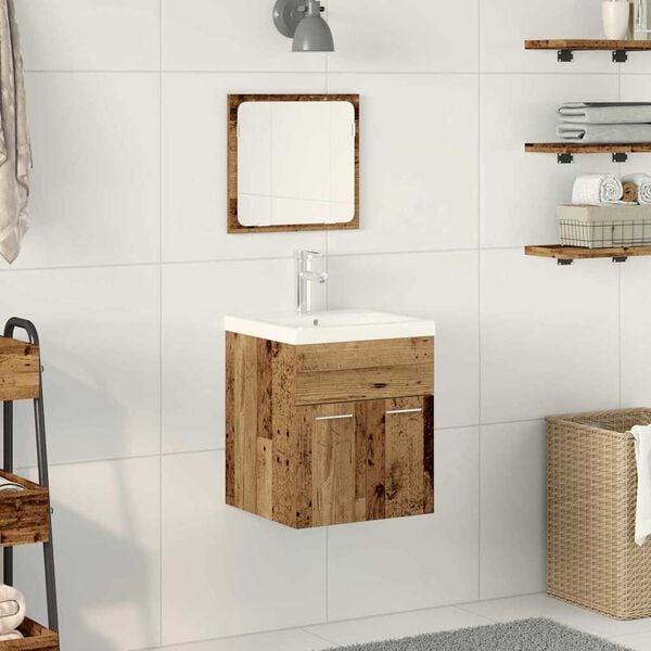 vidaXL Badezimmerm&ouml;bel-Set Wandmontiert 3 pcs Altholz Holzwerkstoff