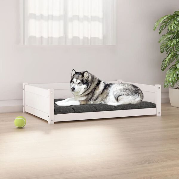 vidaXL Hundebett Wei&szlig; 105,5x75,5x28 cm Massivholz Kiefer