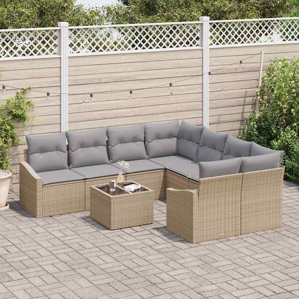 vidaXL Garten-Sofa-Set 9 pcs Beige und Hellgrau 55 x 55 x 37 cm